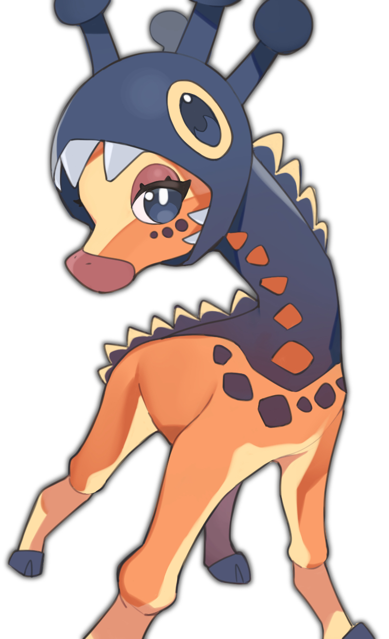 animal_focus, bright_pupils, commentary_request, farigiraf, grey_eyes, highres, looking_at_viewer, no_humans, p396vx, pokemon, pokemon_(creature), simple_background, solo, white_background, white_pupils