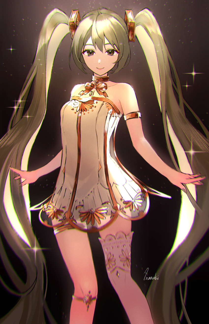 1girl, absurdres, armlet, bare_shoulders, black_background, brown_eyes, closed_mouth, dress