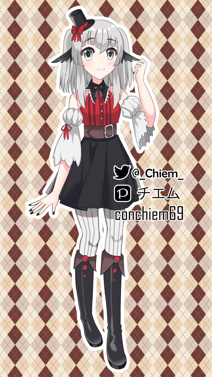 1girl, absurdres, bangs, belt, black_wings, boots, chiem, chiem_(vtuber)