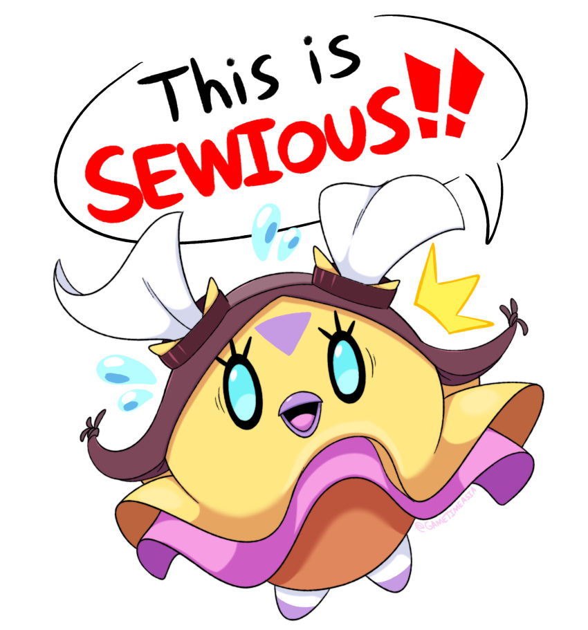 blue_eyes, english_text, flittle, flying_sweatdrops, gametimeasia, highres, looking_at_viewer, no_humans