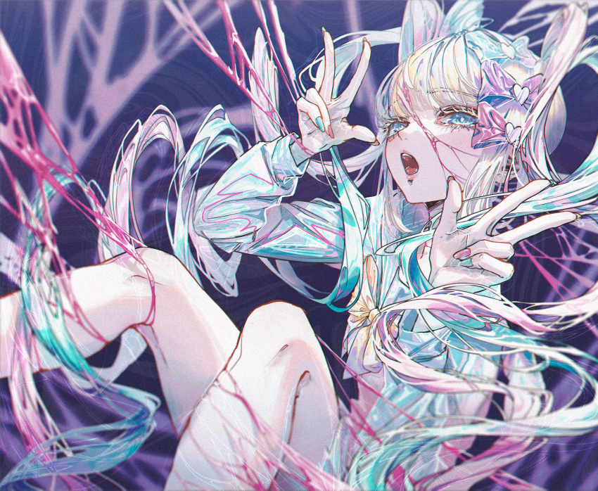 1girl, absurdres, bangs, blonde_hair, blue_eyes, blue_hair, bow, chouzetsusaikawa_tenshi-chan