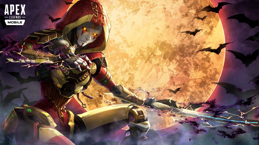 1girl, absurdres, android, animal_on_arm, apex_legends, apex_legends_mobile, ash_(titanfall_2), bat_(animal)