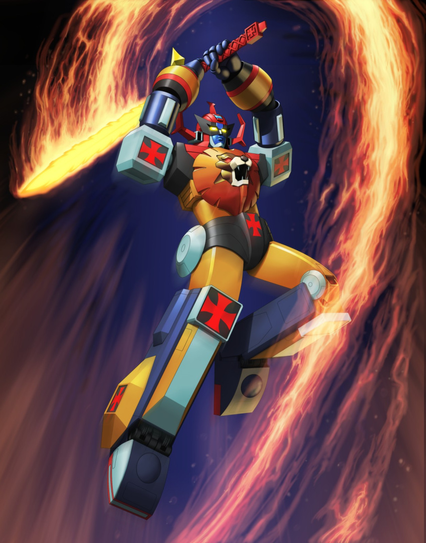 0-sum, daltanious, fighting_stance, flame_trail, flaming_sword, flaming_weapon, full_body, highres