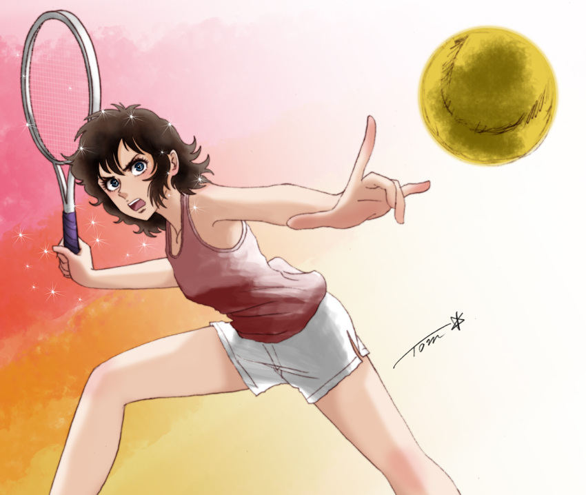 1girl, :o, ace_wo_nerae!, ball, breasts, brown_hair, chutohampa, feet_out_of_frame