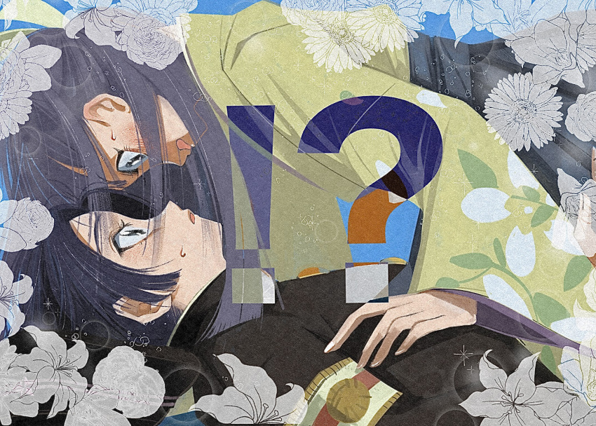 2girls, ace_attorney, bangs, black_eyes, black_hair, black_jacket, blunt_bangs, blush