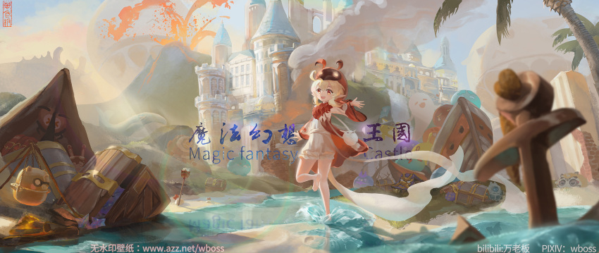 1girl, :d, abyss_mage_(genshin_impact), abyss_mage_(genshin_impact)_(cosplay), alternate_costume, anchor, ass, backlighting