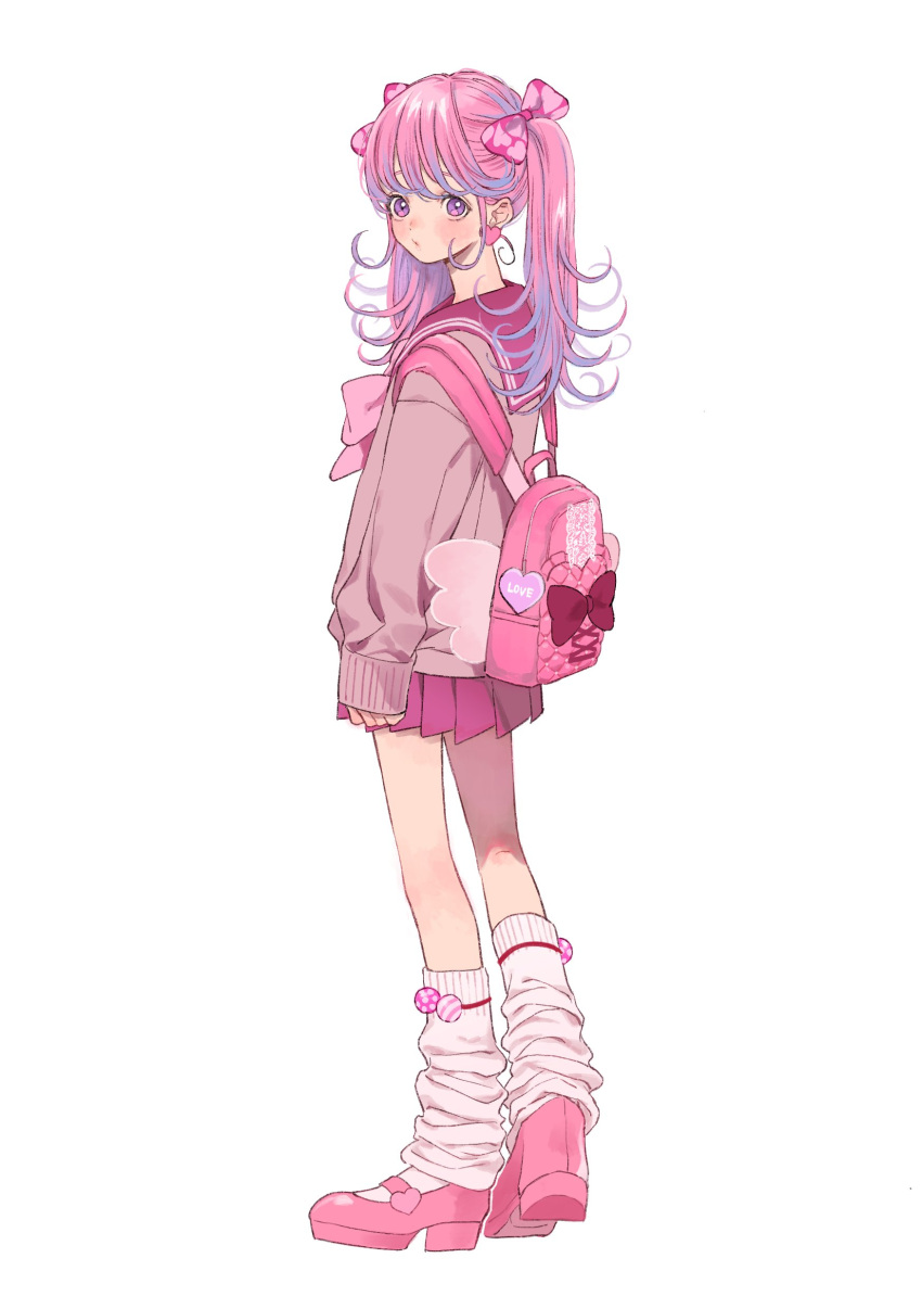 1girl, absurdres, backpack, bag, bangs, bow, bowtie, full_body