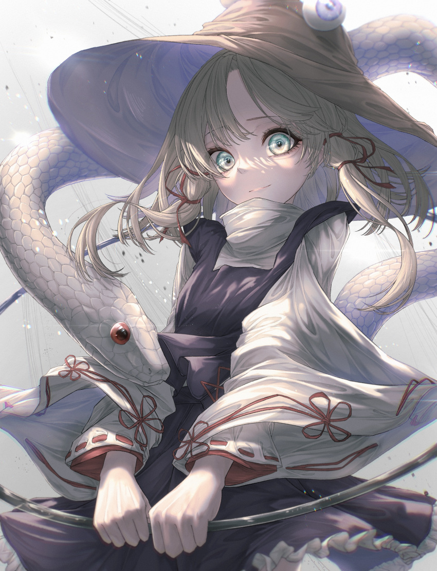1girl, absurdres, animal, blonde_hair, blue_eyes, brown_headwear, hair_ribbon, hat