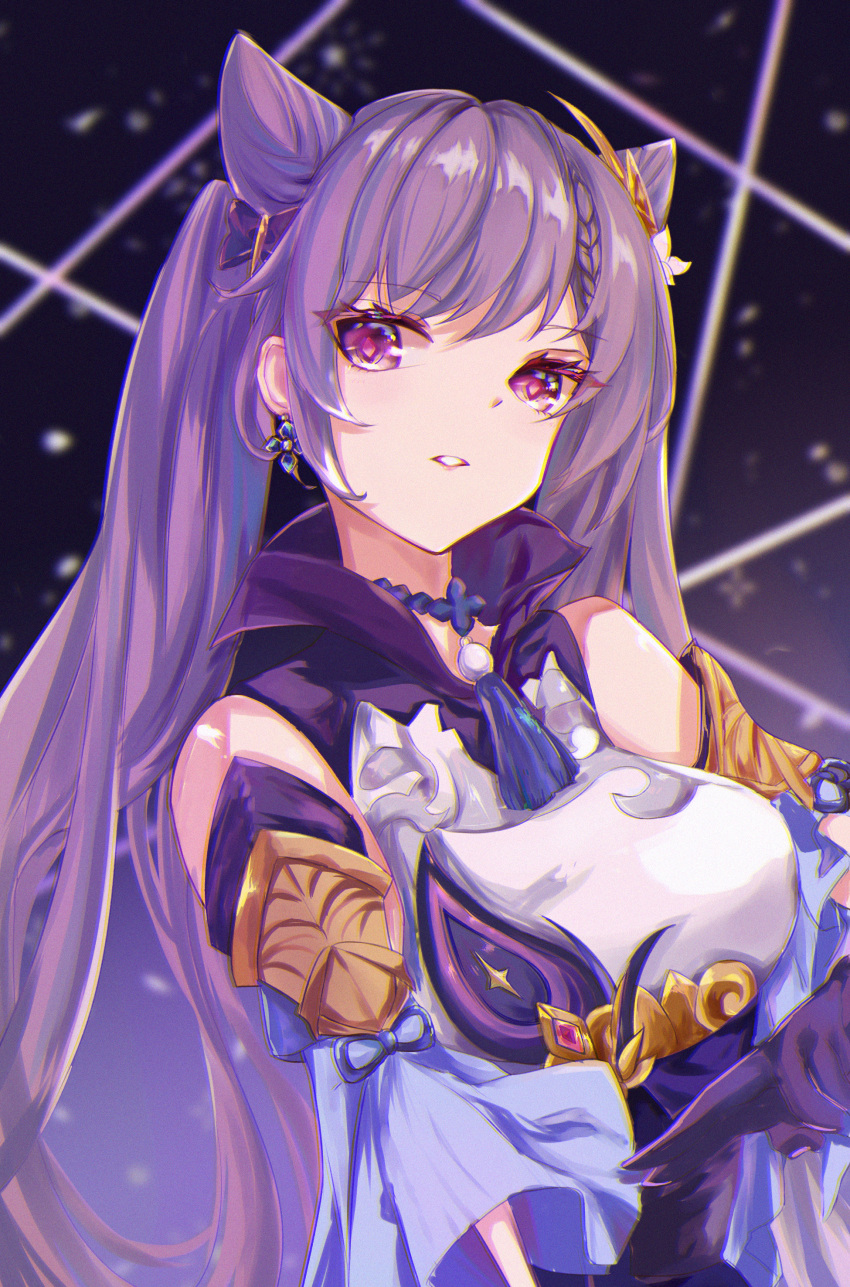 1girl, absurdres, bangs, choker, commentary_request, cone_hair_bun, detached_sleeves, double_bun