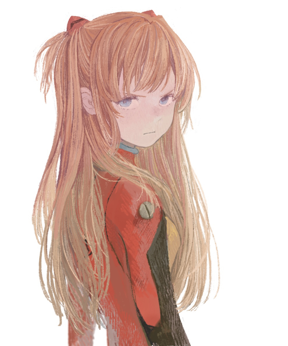 1girl, angry, arms_at_sides, bangs, blue_eyes, blurry, bodysuit, closed_mouth