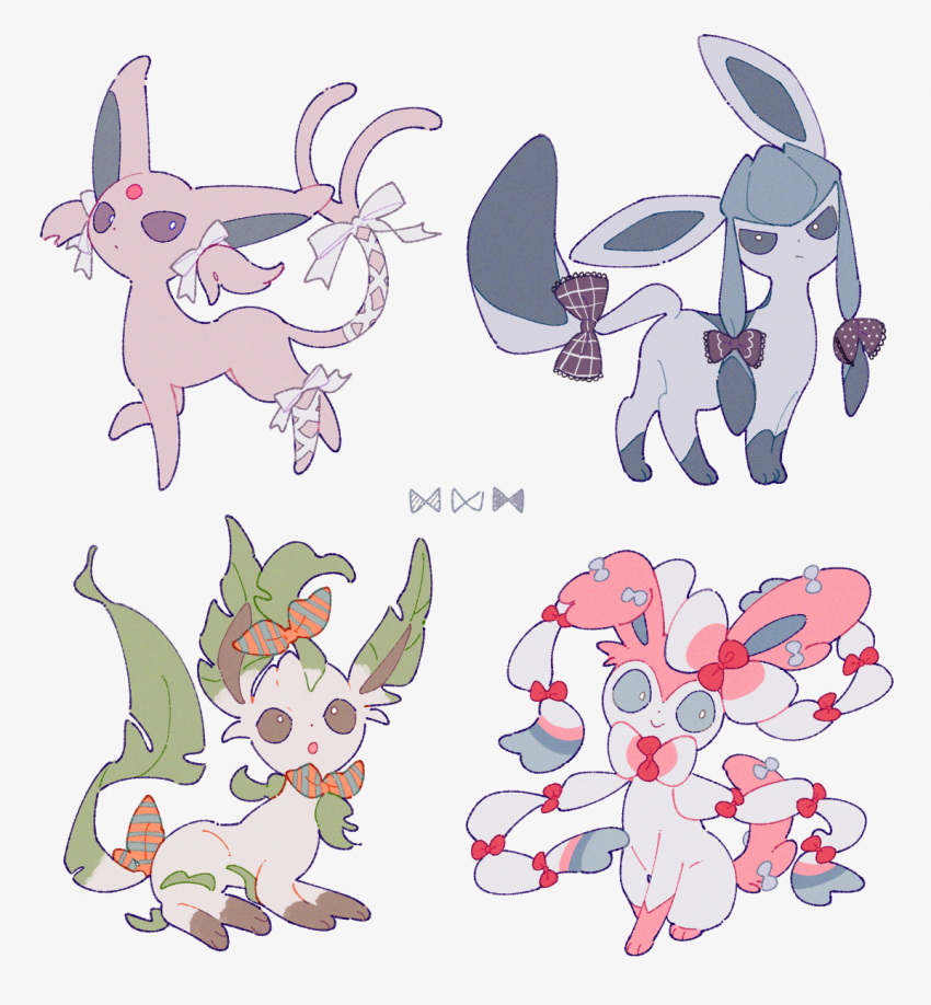 bright_pupils, brown_eyes, closed_mouth, espeon, glaceon, highres, leafeon, looking_at_viewer