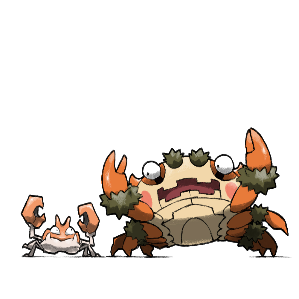 blacknirrow, closed_mouth, english_commentary, klawf, krabby, looking_at_another, no_humans, open_mouth