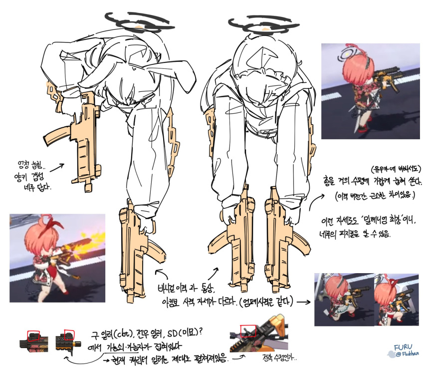 1girl, ahoge, animal_ears, blue_archive, fake_animal_ears, flukhan, game_screenshot, gun
