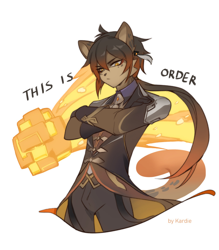 1boy, absurdres, ahoge, animal_ears, artist_name, black_gloves, black_hair, black_pants