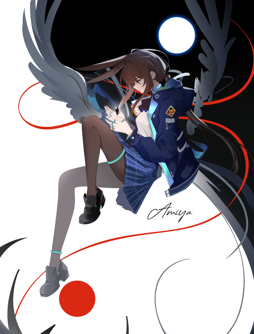 1girl, absurdres, amiya_(arknights), animal_ears, anklet, arknights, ascot, black_ascot