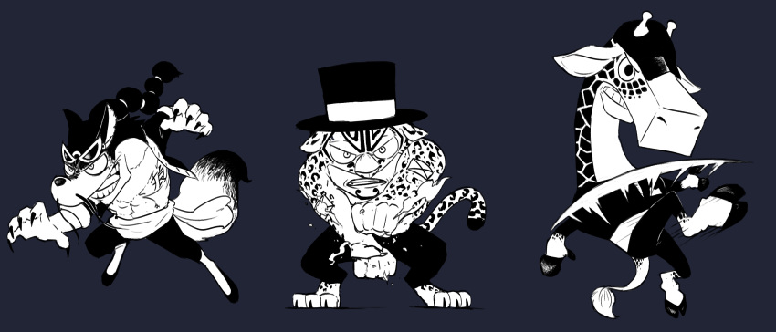 3boys, absurdres, animal_ears, animal_feet, animal_hands, animal_nose, antennae, arm_tattoo