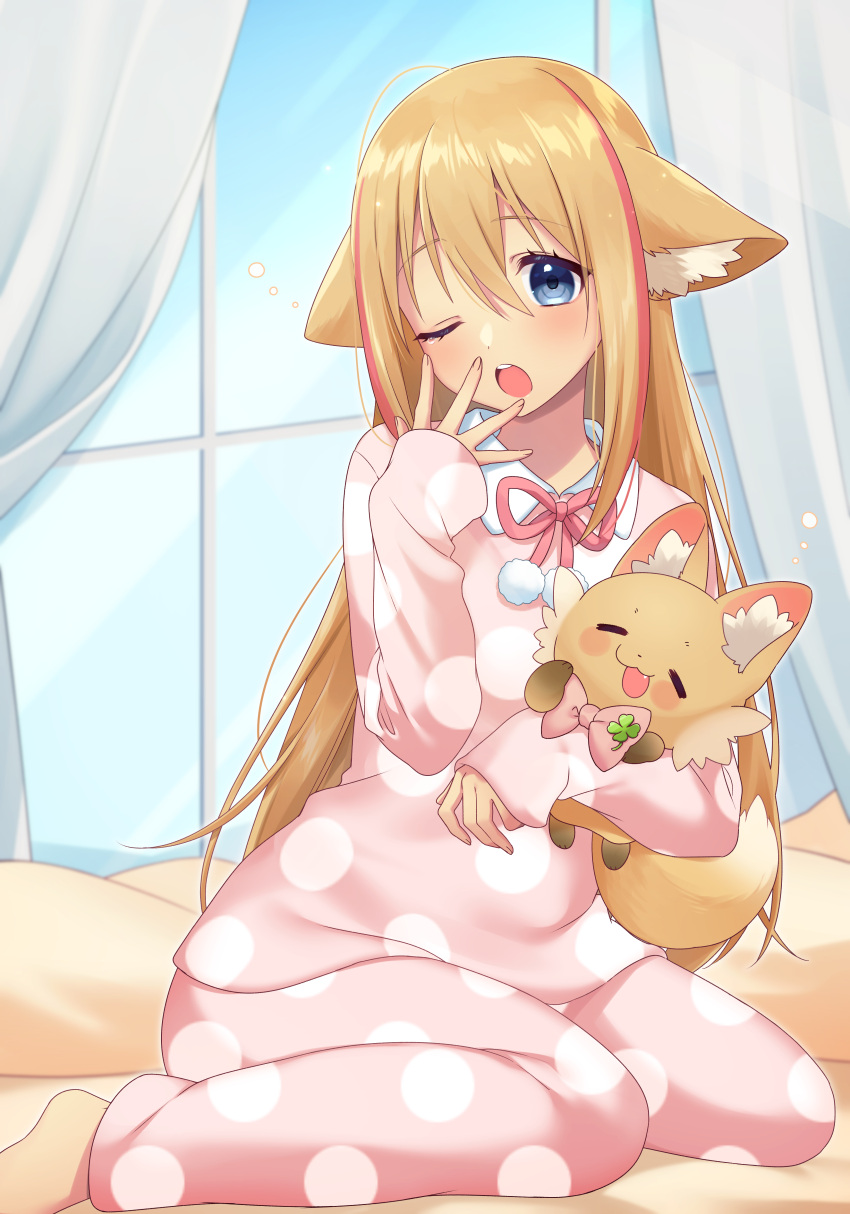 1girl, ;o, absurdres, animal, animal_ear_fluff, animal_ears, animal_hug, bangs