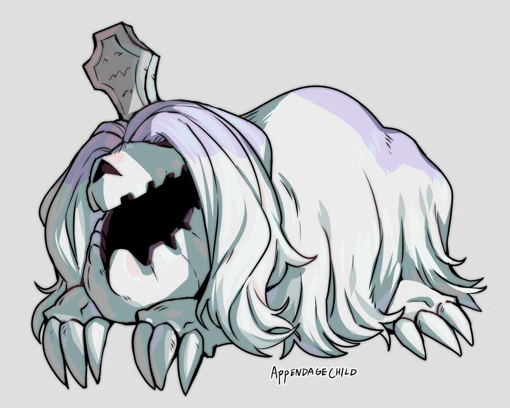 appendagechild, artist_name, claws, english_commentary, full_body, grey_background, houndstone, lying