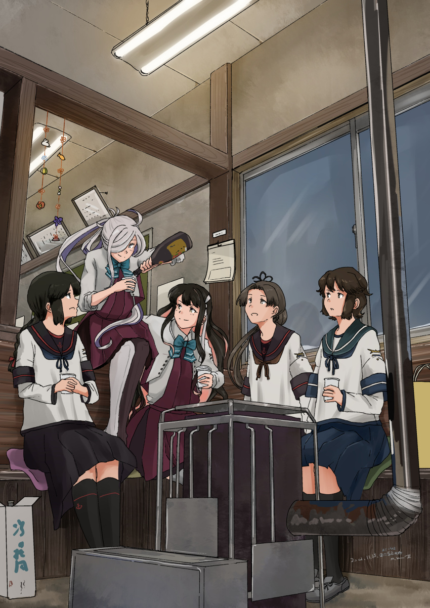 5girls, absurdres, ahoge, anchor_symbol, asashimo_(kancolle), asashimo_kai_ni_(kancolle), ayanami_(kancolle), ayanami_kai_ni_(kancolle)