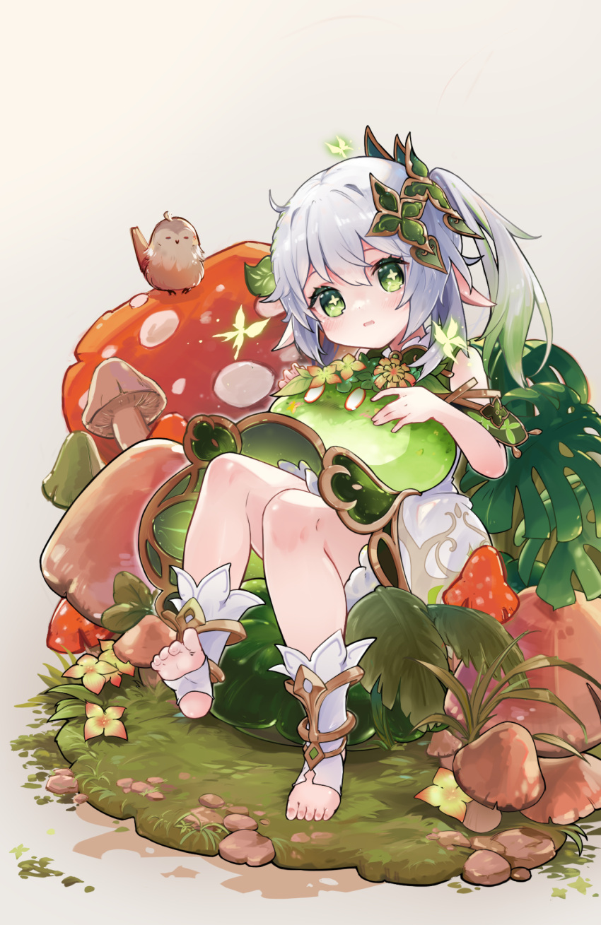 1767670605, 1girl, bangs, bird, bloomers, commentary_request, detached_sleeves, dress