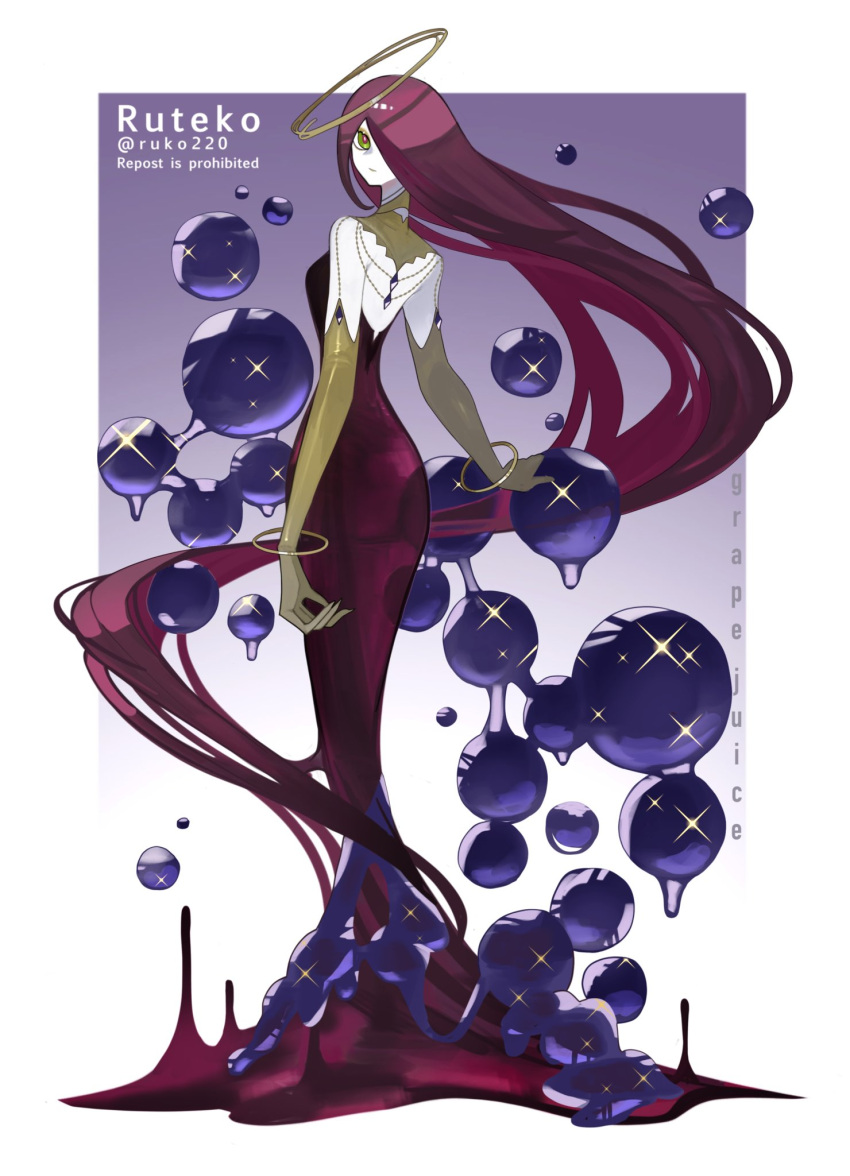 1girl, absurdly_long_hair, closed_mouth, colored_skin, dress, elbow_gloves, from_behind, full_body