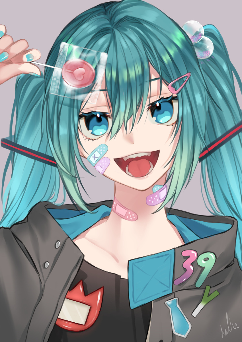 1girl, absurdres, aqua_eyes, aqua_hair, aqua_nails, bandaid, bandaid_on_cheek, bandaid_on_face
