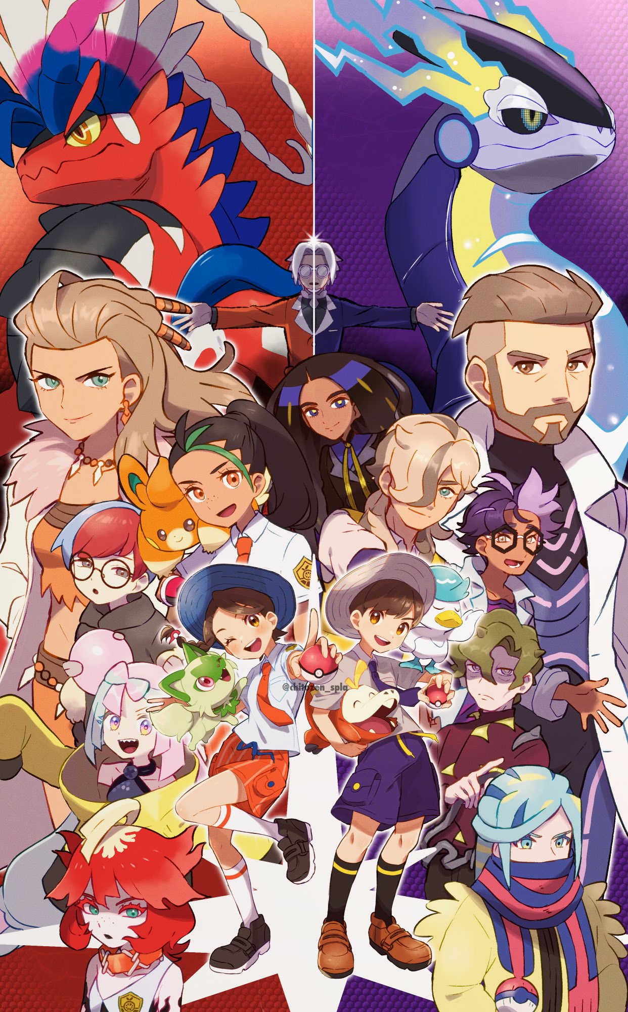 6+boys, 6+girls, :d, ;d, ahoge, arven_(pokemon), beard, blonde_hair