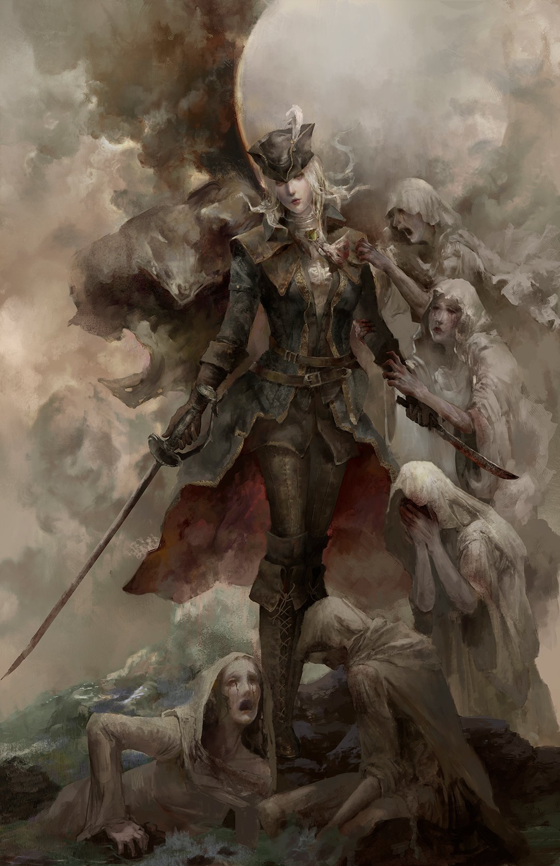 ascot, blonde_hair, blood, bloodborne, boots, cape, christian_angel, coat