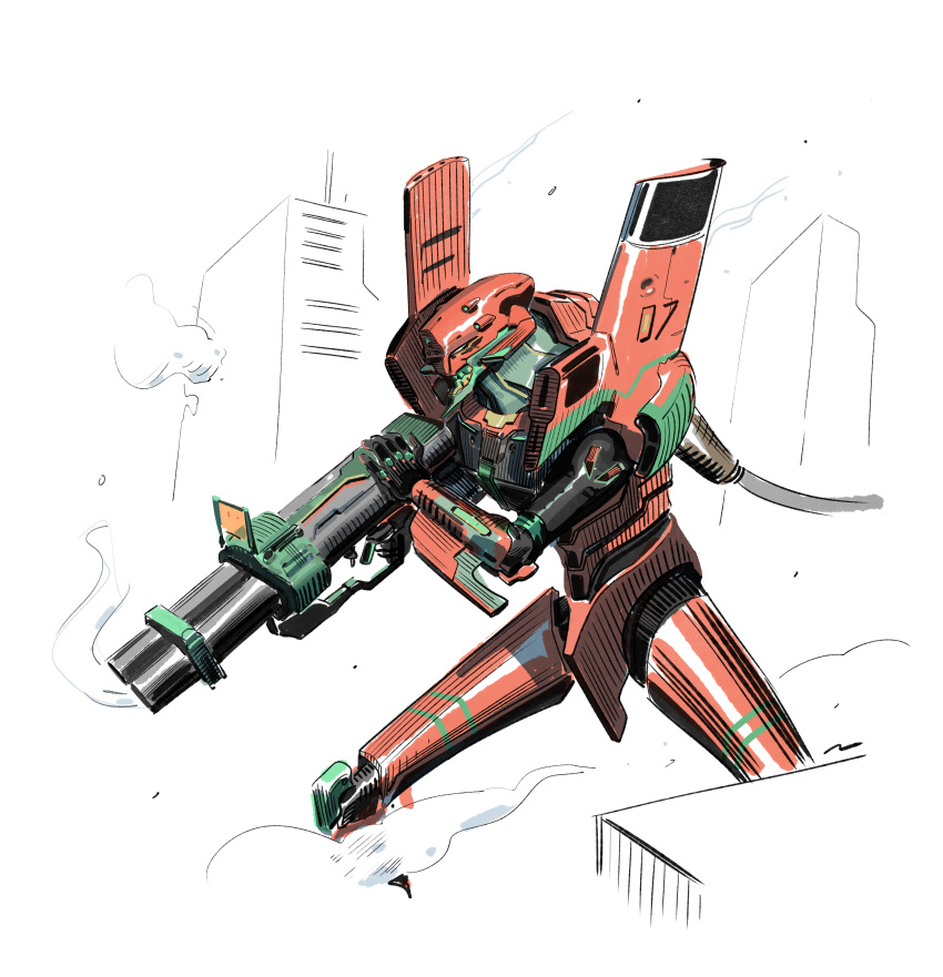 absurdres, alien, armor, cable, concept_art, energy_weapon, english_commentary, evangelion_(mecha)