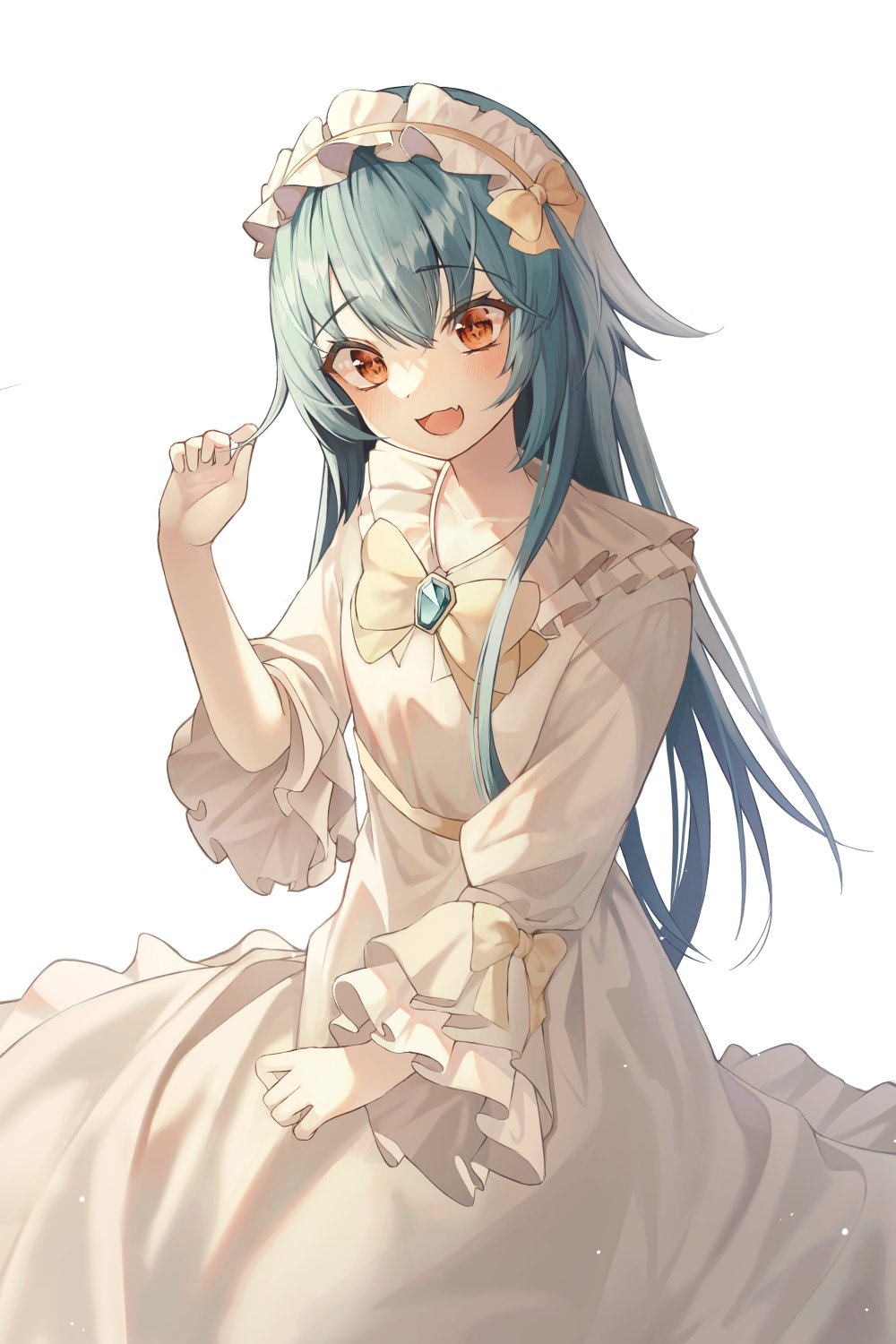 1girl, bangs, bianca_(black_survival), black_survival, blue_hair, blush, bow, collarbone