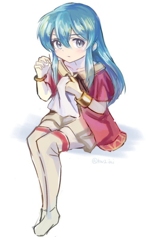 1girl, aged_down, bangs, blue_hair, boots, bracelet, eirika_(fire_emblem), fire_emblem