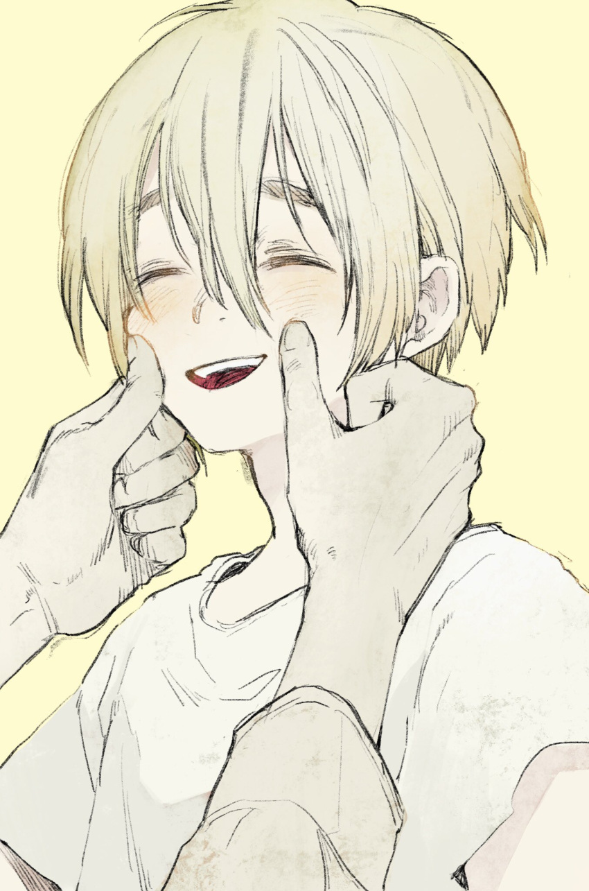 1boy, aged_down, blonde_hair, blush, disembodied_limb, gensou_suikoden, gensou_suikoden_v, highres