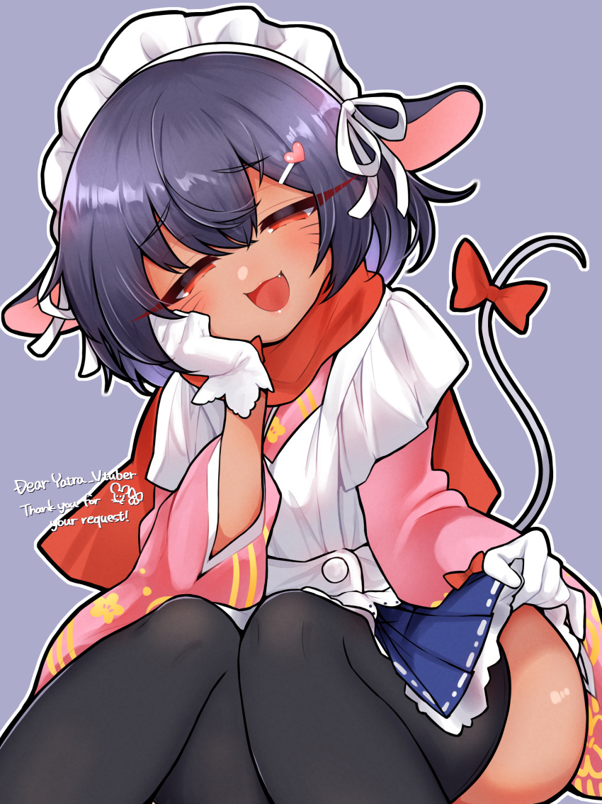 1girl, absurdres, animal_ears, apron, bow, commission, dark_skin, facial_mark