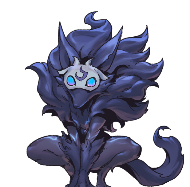 blue_eyes, eye_mask, kindred_(league_of_legends), league_of_legends, no_humans, phantom_ix_row, simple_background, solo