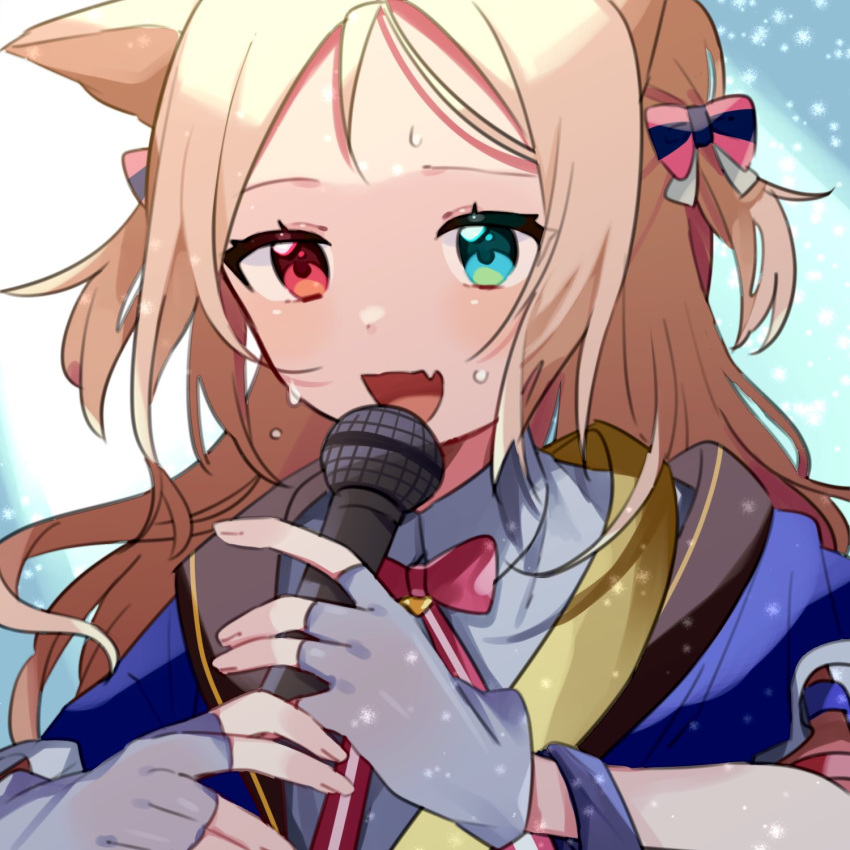 1girl, :d, animal_ears, archetto_(arknights), arknights, bangs, blonde_hair, blue_eyes