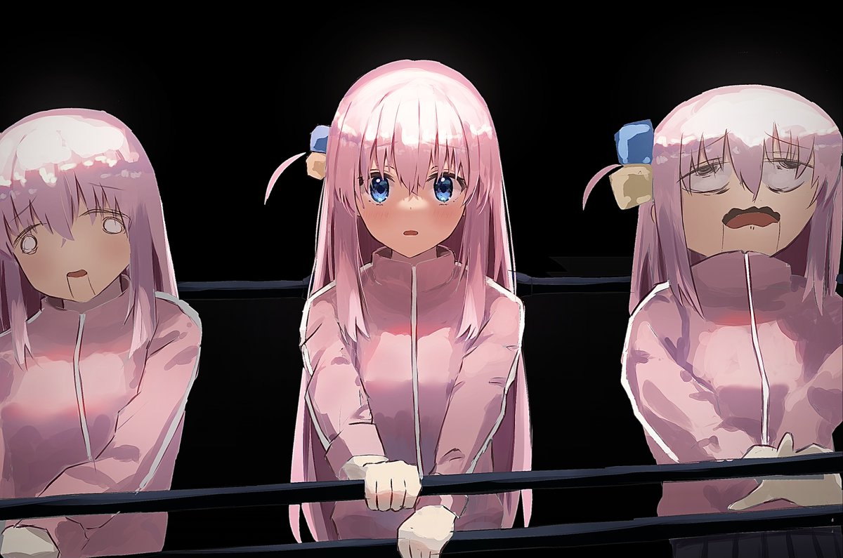 1girl, bangs, blue_eyes, bocchi_the_rock!, butasanp, gotou_hitori, hair_between_eyes, hair_cubes
