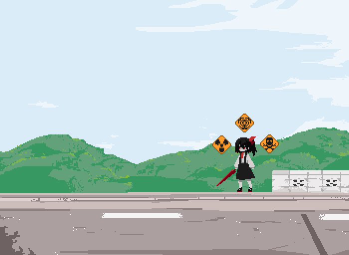 1girl, ascot, bangs, black_hair, black_skirt, blue_sky, bow, clouds