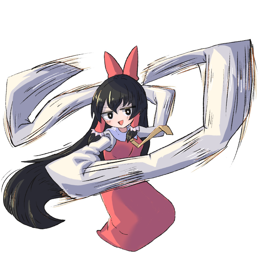 1girl, bangs, black_eyes, black_hair, blush, bow, bright_pupils, collared_dress