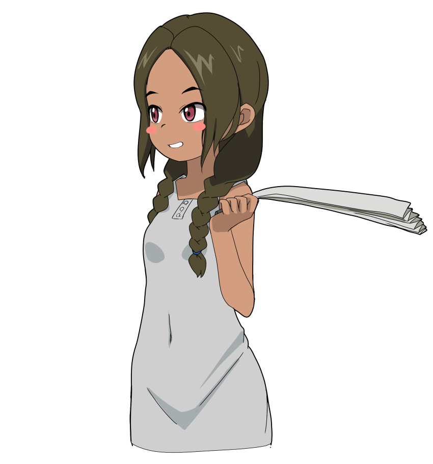 1girl, abenobashi_mahou_shoutengai, asahina_arumi, blush_stickers, braid, breasts, brown_eyes, brown_hair