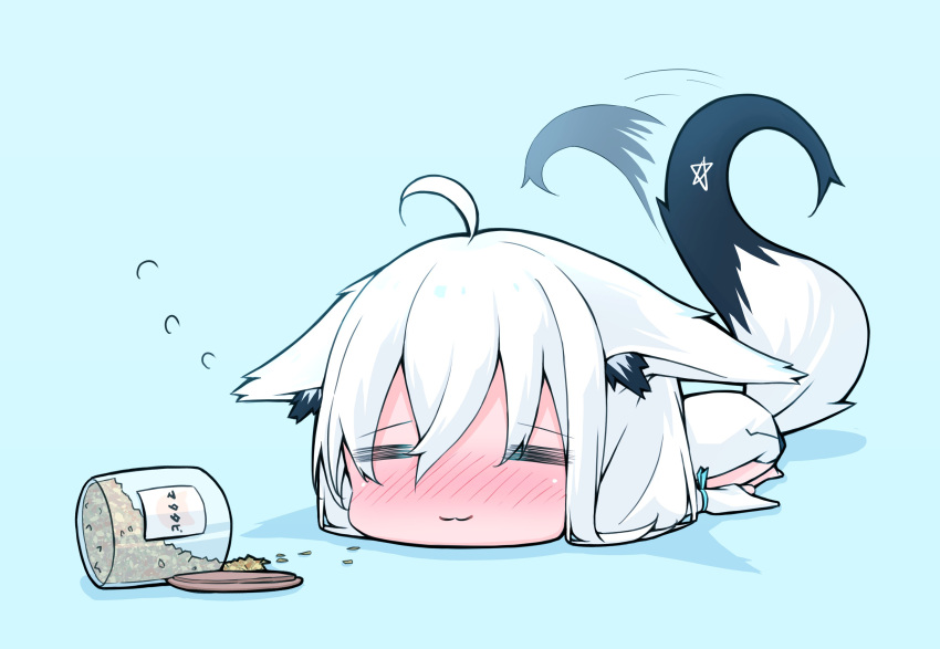 1girl, absurdres, animal_ear_fluff, animal_ears, bangs, blue_background, blush, braid