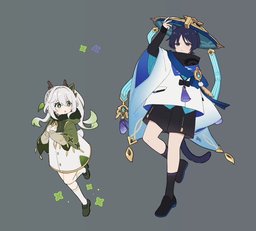 1boy, 1girl, absurdres, animal_ears, bangs, black_hair, black_scarf, black_shorts