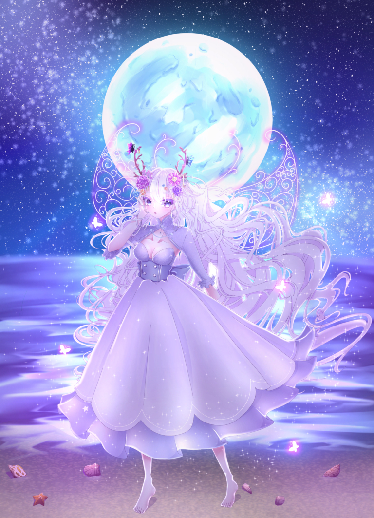 1girl, arm_behind_back, barefoot, bug, butterfly, dress, fairy, fairy_wings