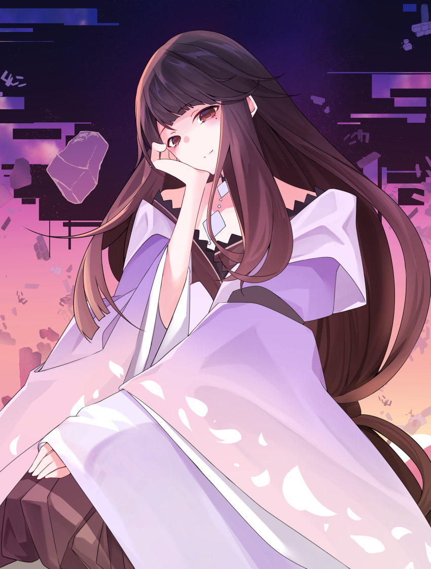 1girl, absurdres, antoneva, bangs, bare_shoulders, brown_hair, forever_7th_capital, highres