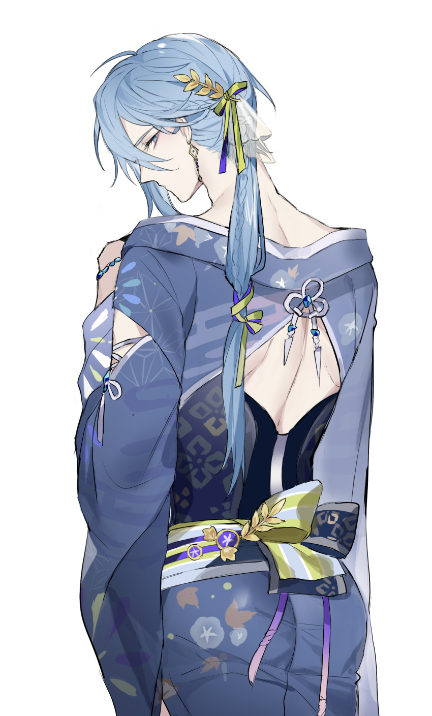 1boy, absurdres, asa_no_ha_(pattern), ass, back, back_cutout, bangs, blue_eyes