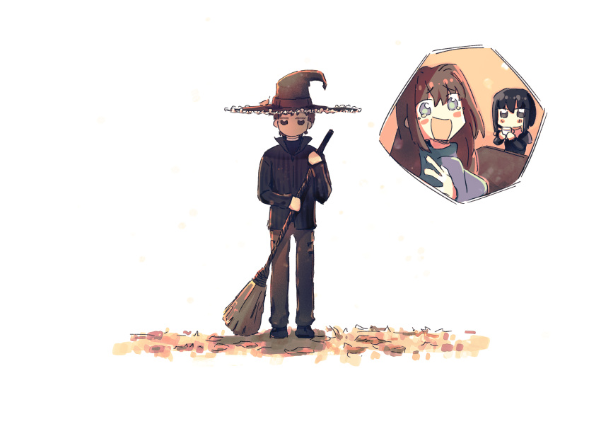 :d, aozaki_aoko, autumn_leaves, black_dress, black_eyes, black_hair, black_shirt, blue_eyes