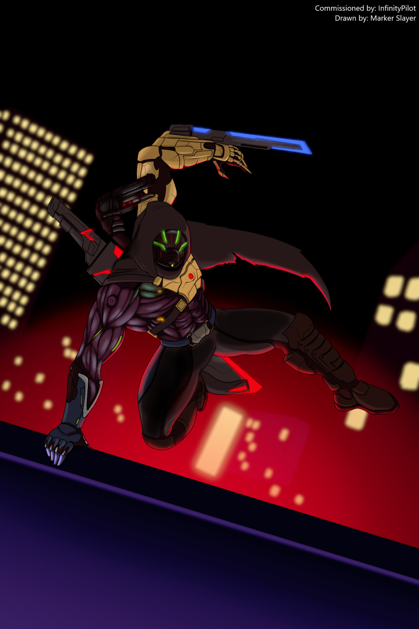 absurdres, alternate_costume, arm_blade, armor, assassin, blade, blade_runner, cape