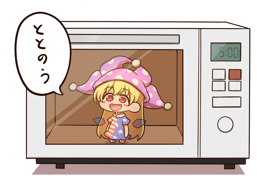 1girl, american_flag_dress, american_flag_pants, bangs, blonde_hair, blush, blush_stickers, chibi
