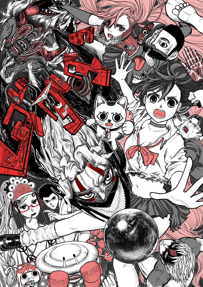 absurdres, acrobatic_silky_(dandadan), aira_shiratori_(dandadan), aviator_sunglasses, ayase_momo, ayase_seiko, black_hair, boxing_gloves