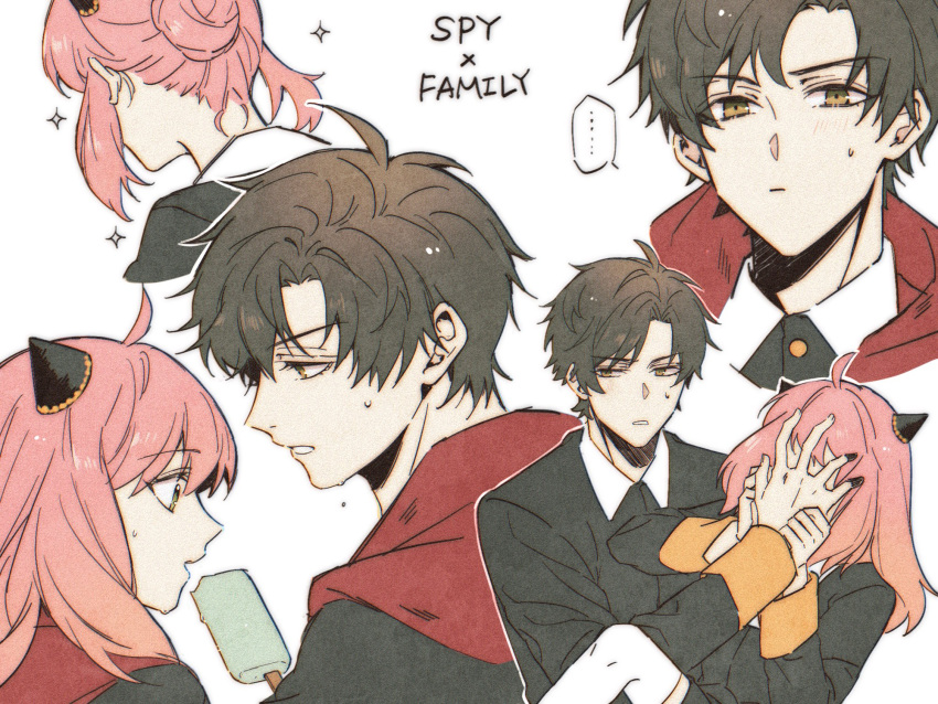 ..., 1boy, 1girl, ahoge, anya_(spy_x_family), black_hair, black_nails, black_shirt