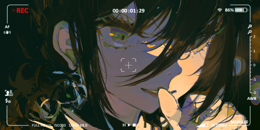 1girl, battery_indicator, black_choker, black_hair, chainsaw_man, choker, close-up, dark_background